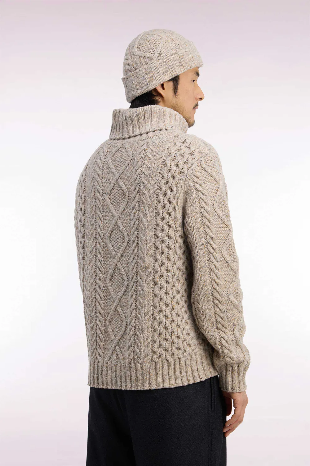 Eden Park Pull col roulé torsadé beige laine