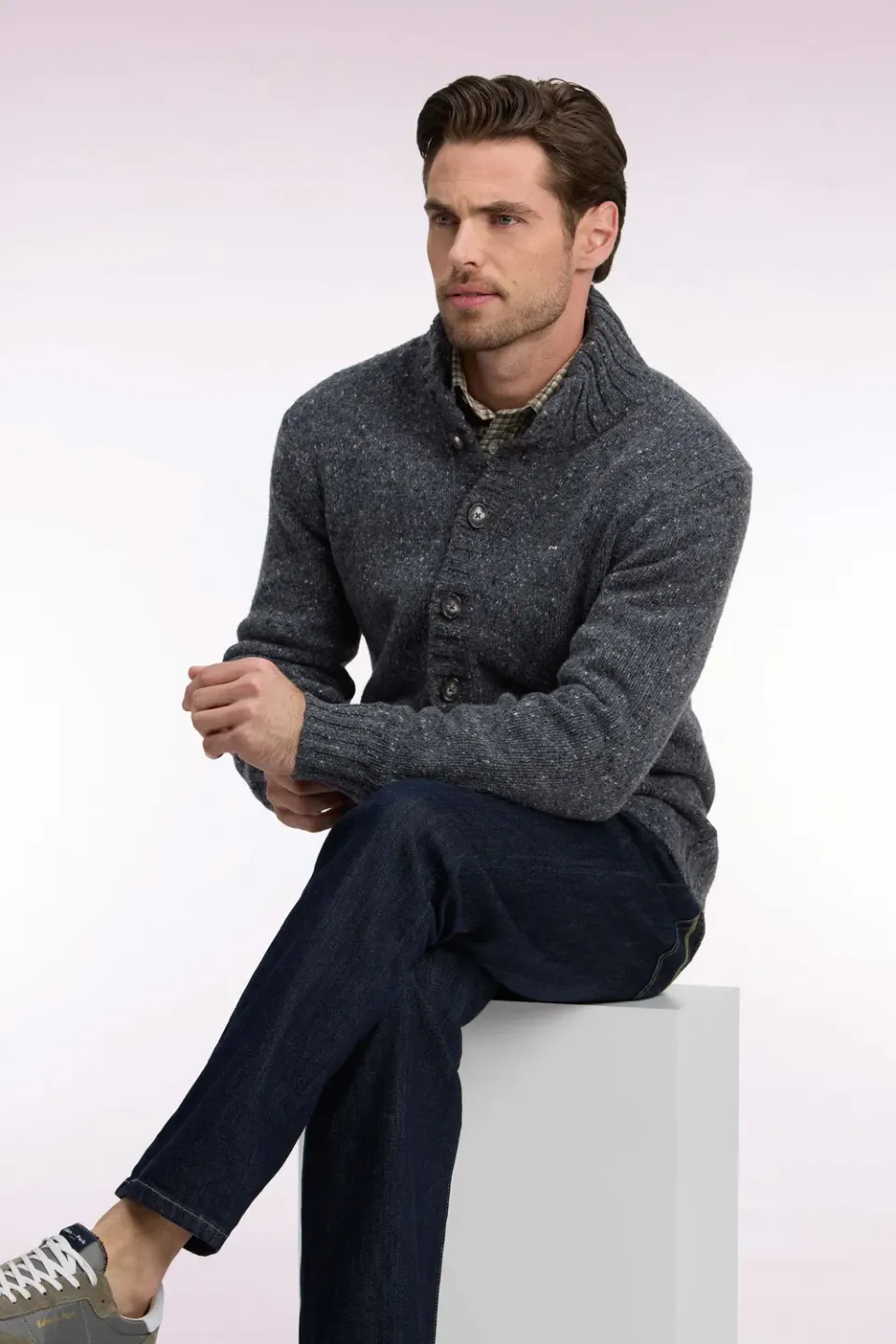 Eden Park cardigan maille épaisse gris laine alpaga droit