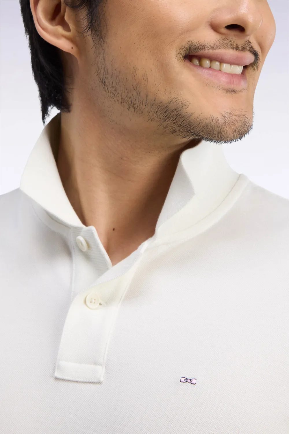 Eden Park polo manches longues coton Pima écru coupe droite