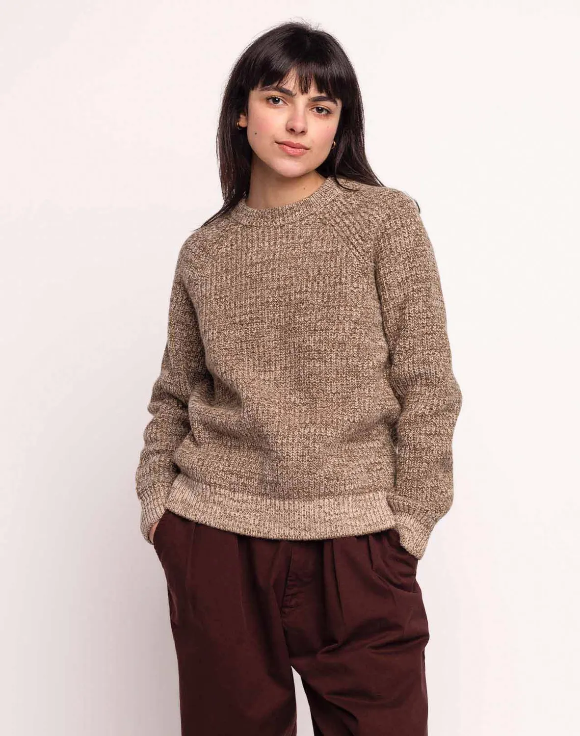 OLOW Equinoxe pull beige kaki laine mérinos