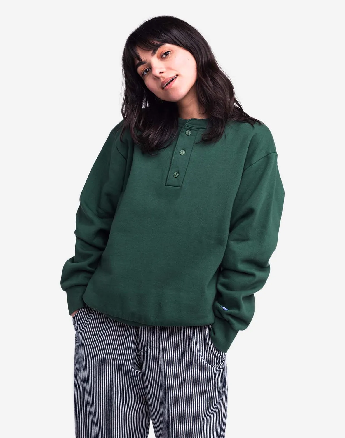 OLOW Bally Sweat coton bio vert forêt col boutonné