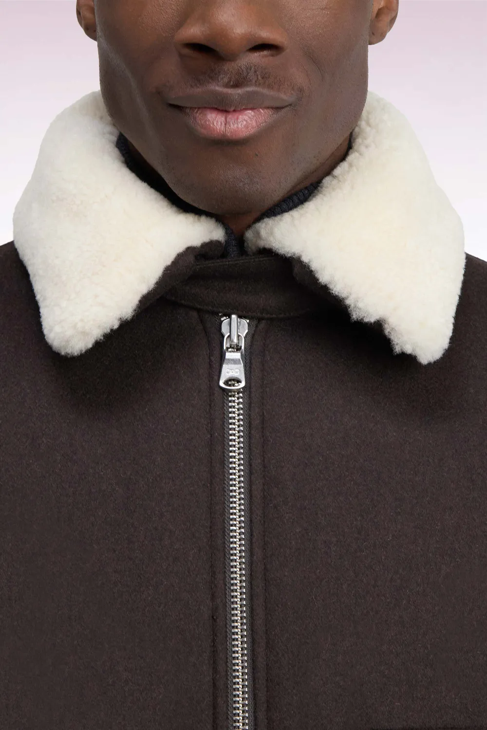 Eden Park Club Classique blouson maille marron col shearling amovible