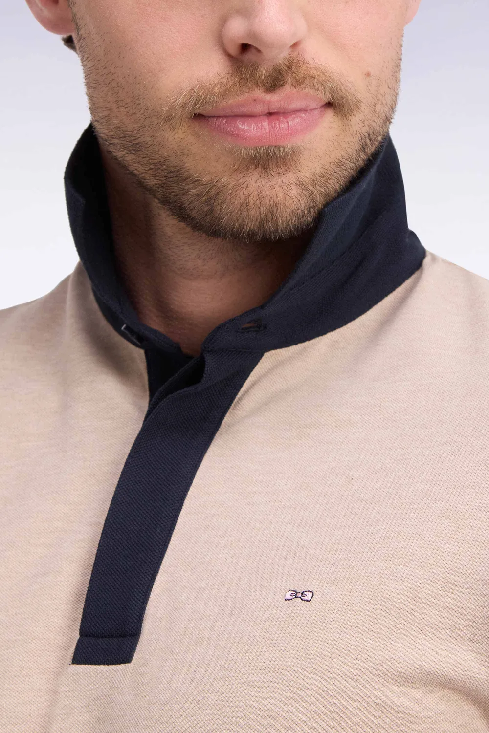 Eden Park polo coton beige marine manches courtes coupe droite