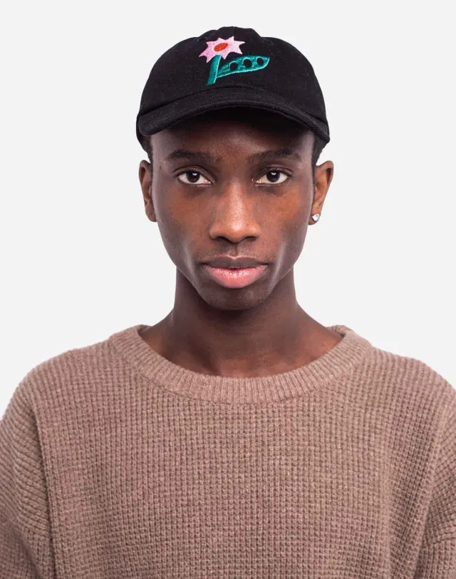 Olow Six Panel Flower casquette denim noir coton