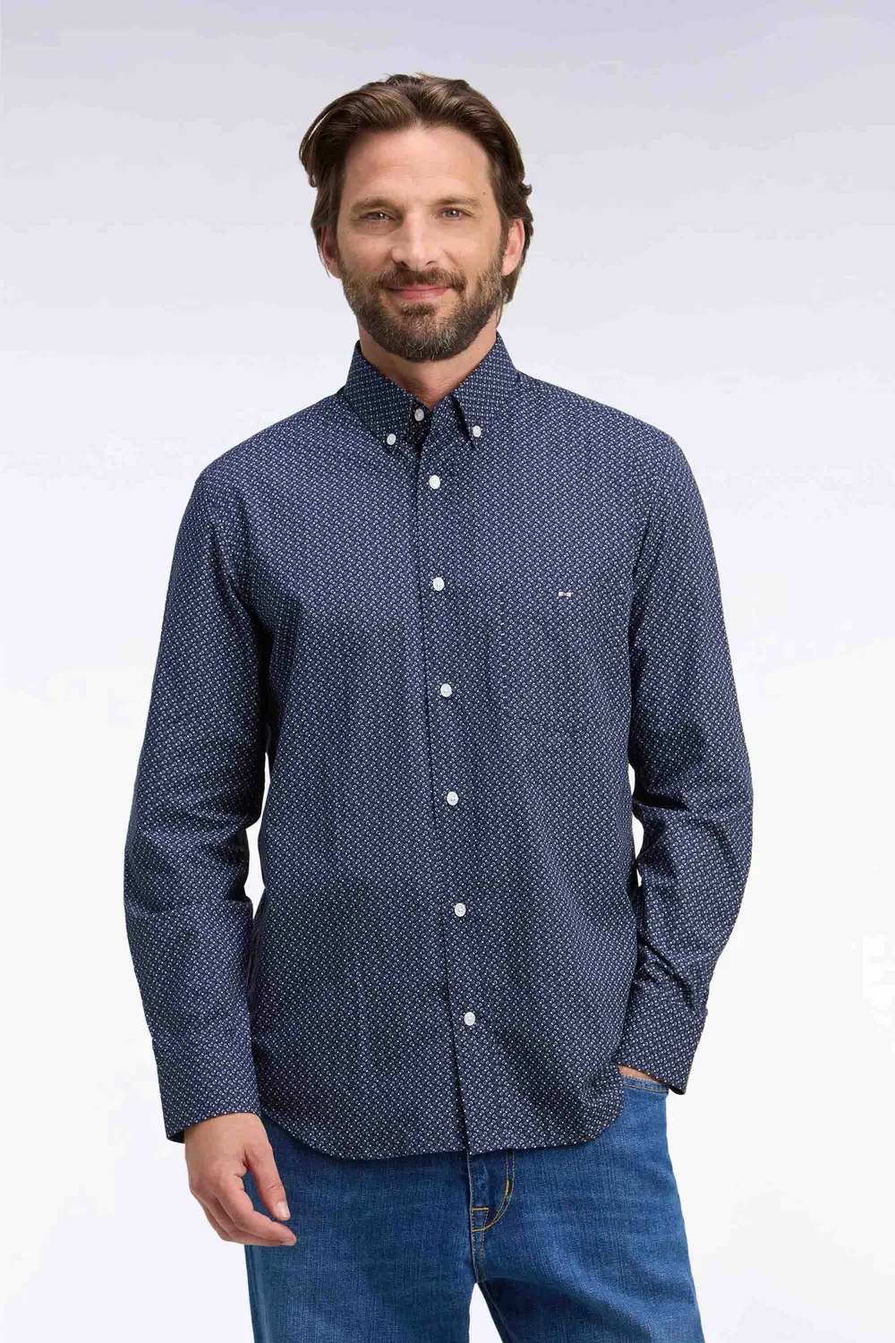 Eden Park chemise popeline coton marine micromotifs papillon