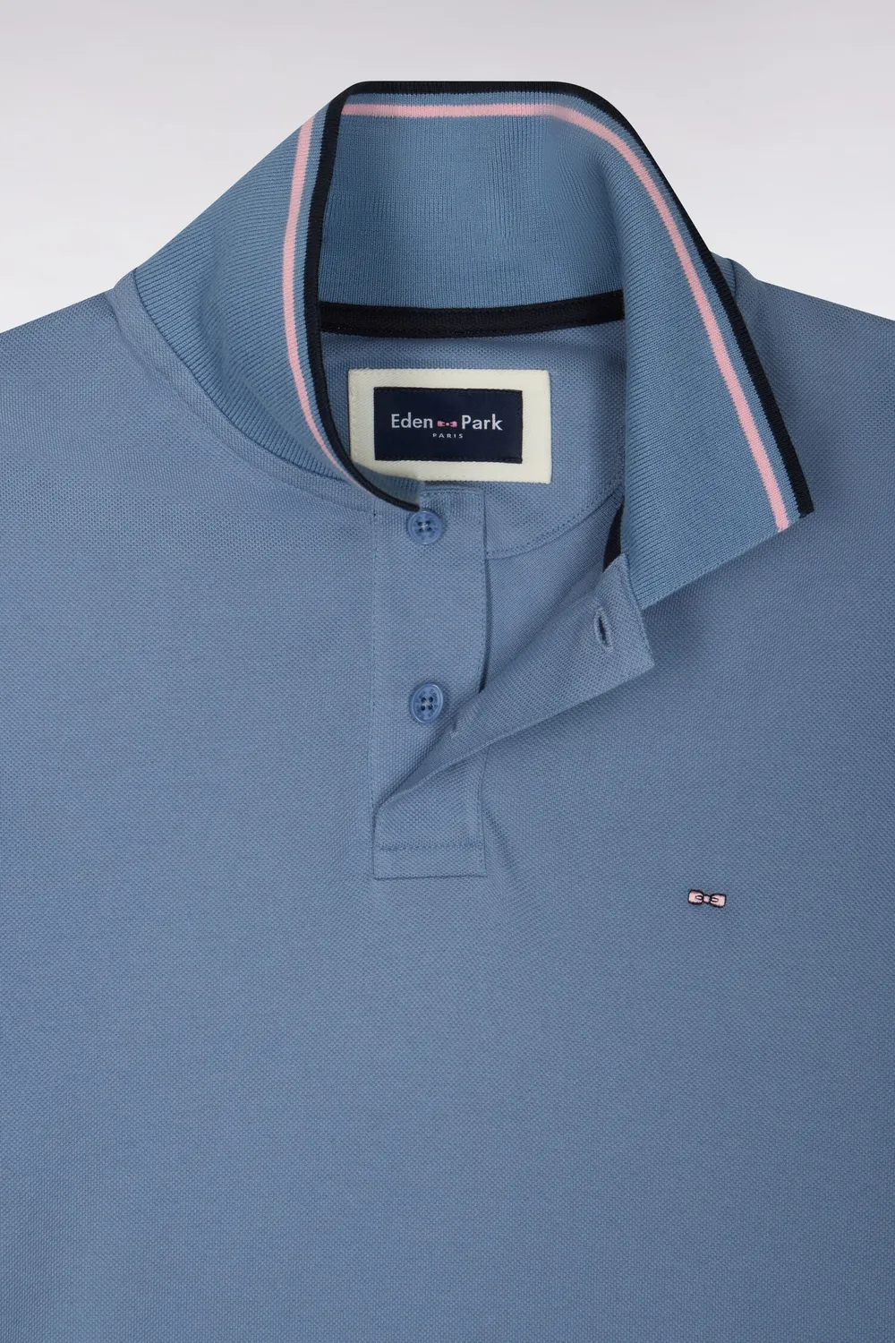 Eden Park polo piqué bleu coton coupe droite homme