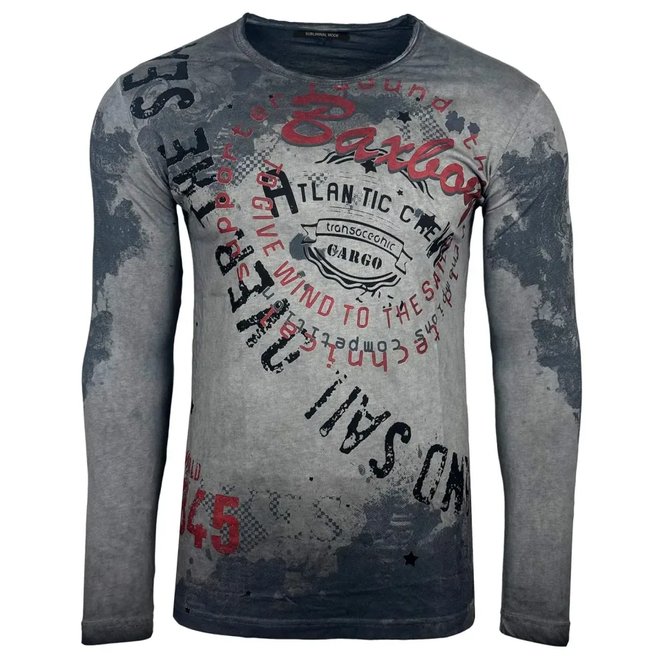 Subliminal Mode BX705 t-shirt homme manches longues blanc délavé