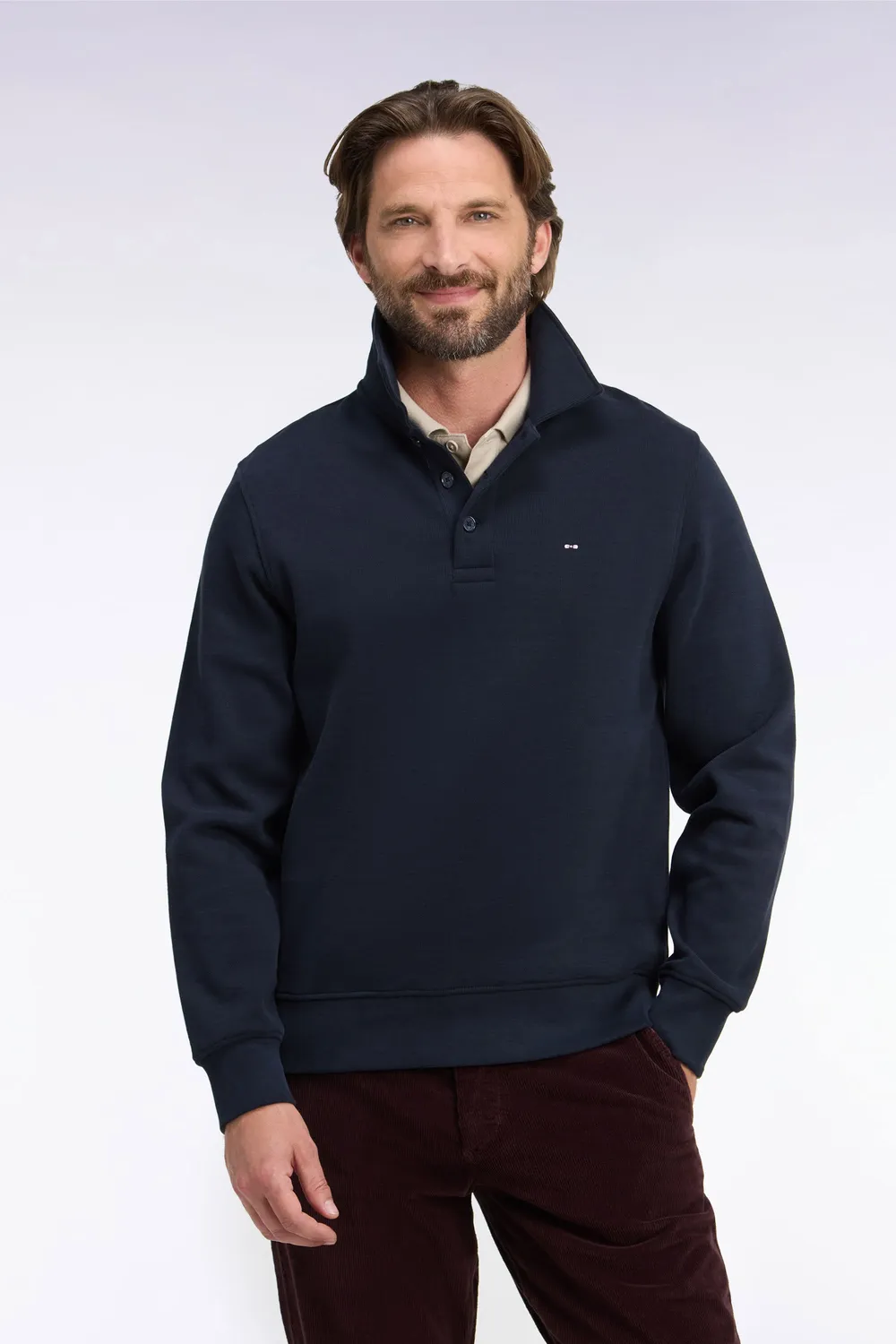 Eden Park sweat col polo coton marine coupe droite