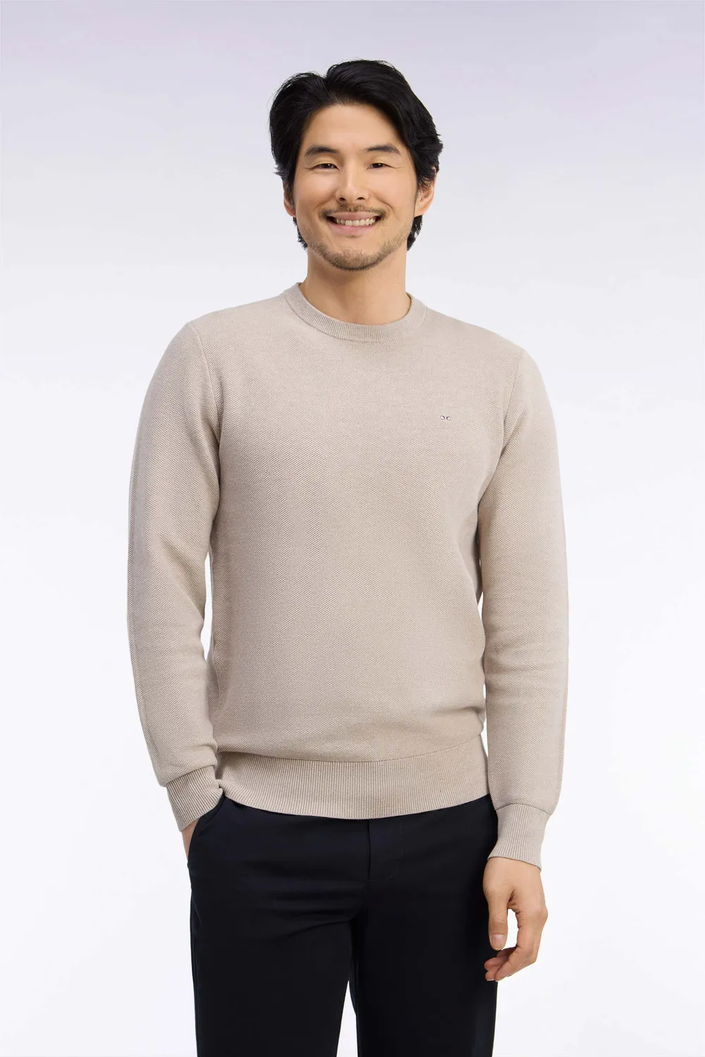 Eden Park H26MAIPU0005 pull beige coton col rond droit