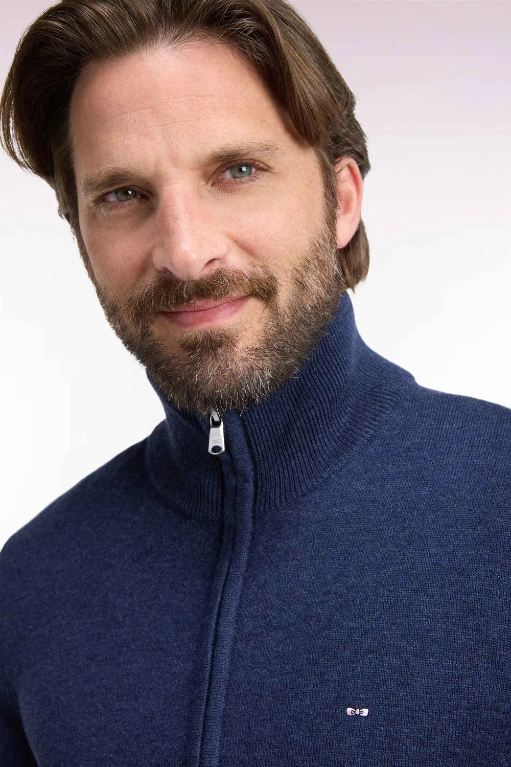Eden Park H26MAICA0001 cardigan zippé bleu laine et coton