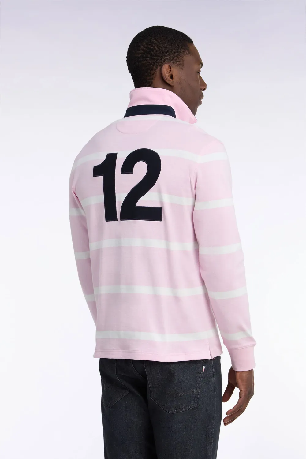 Eden Park Tricolore maillot rugby rose rayé manches longues