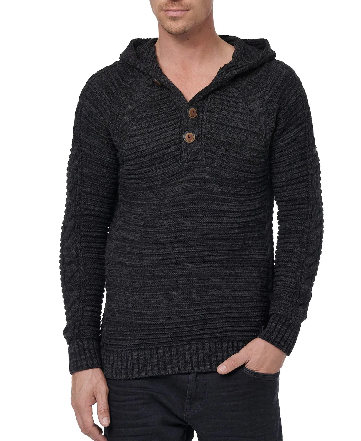 Subliminal Mode BX290 pull homme capuche noir grosse maille