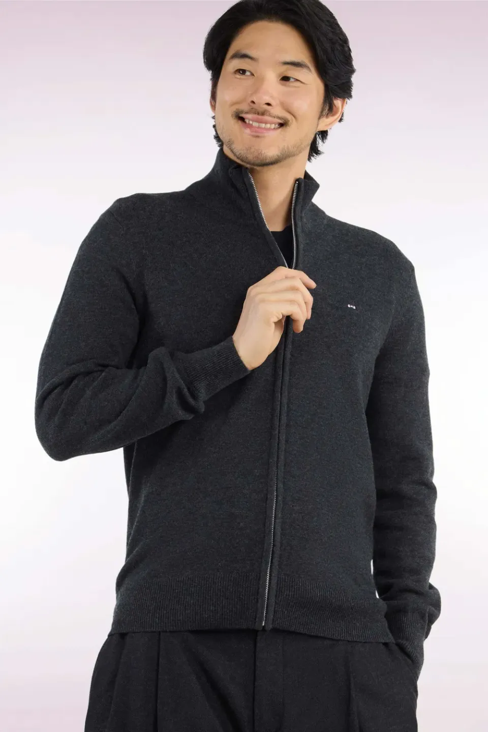 Eden Park H26MAICA0001 cardigan zippé gris laine coton