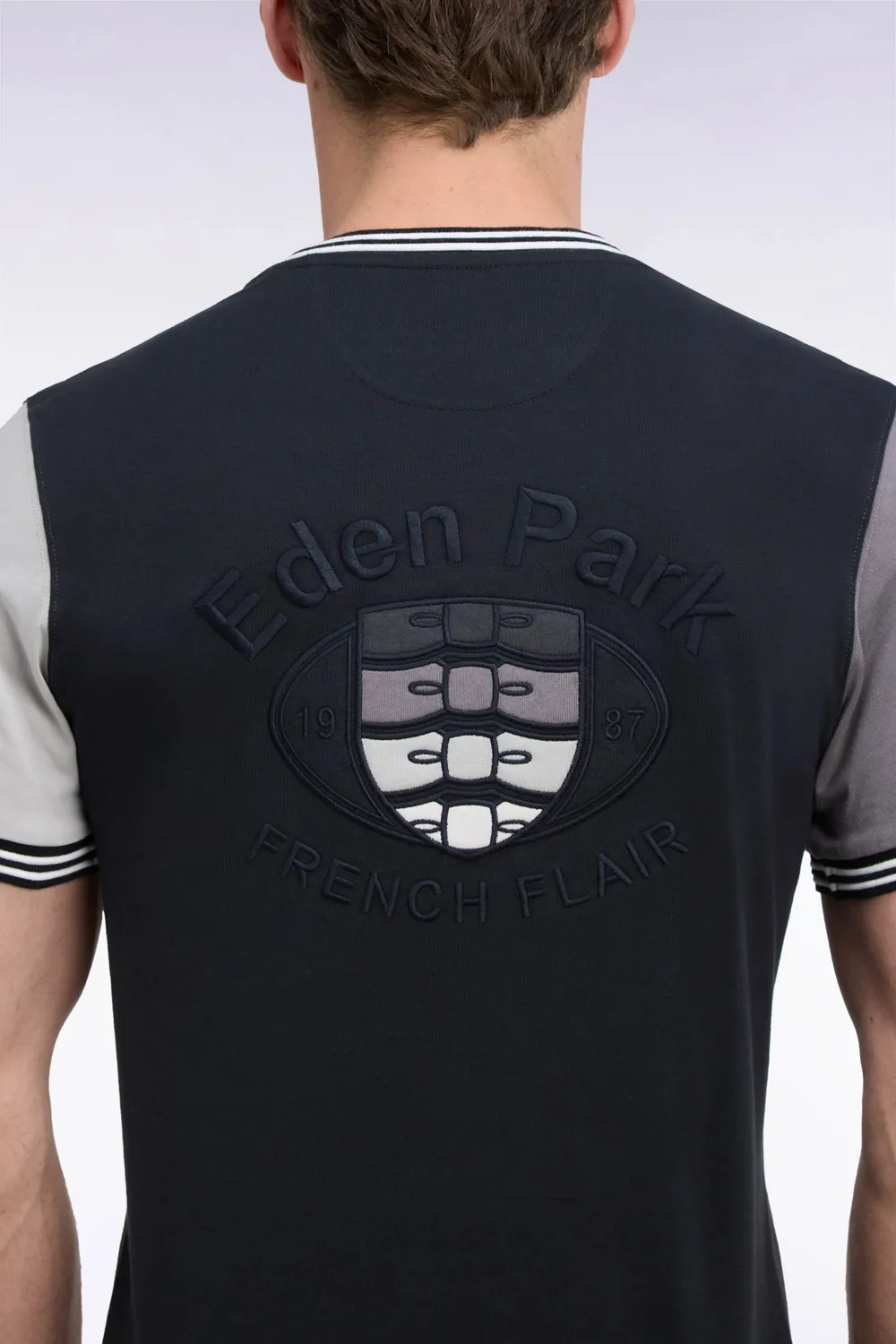 Eden Park Color Block t-shirt gris bicolore coupe droite coton