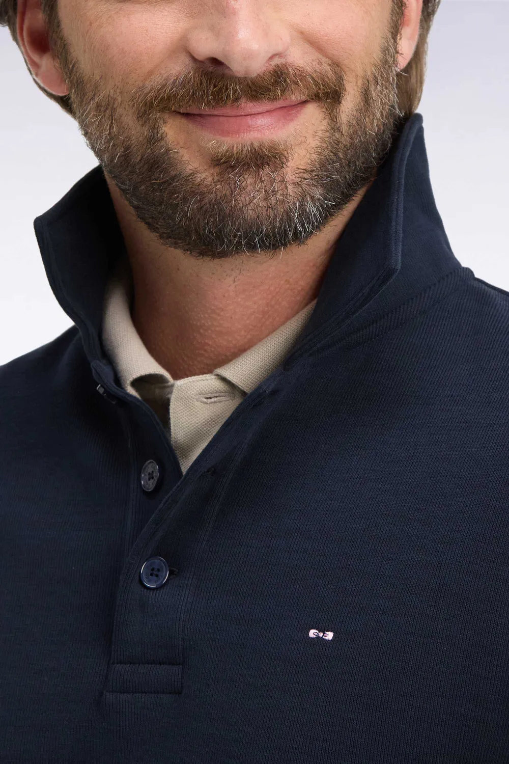 Eden Park sweat col polo coton marine coupe droite