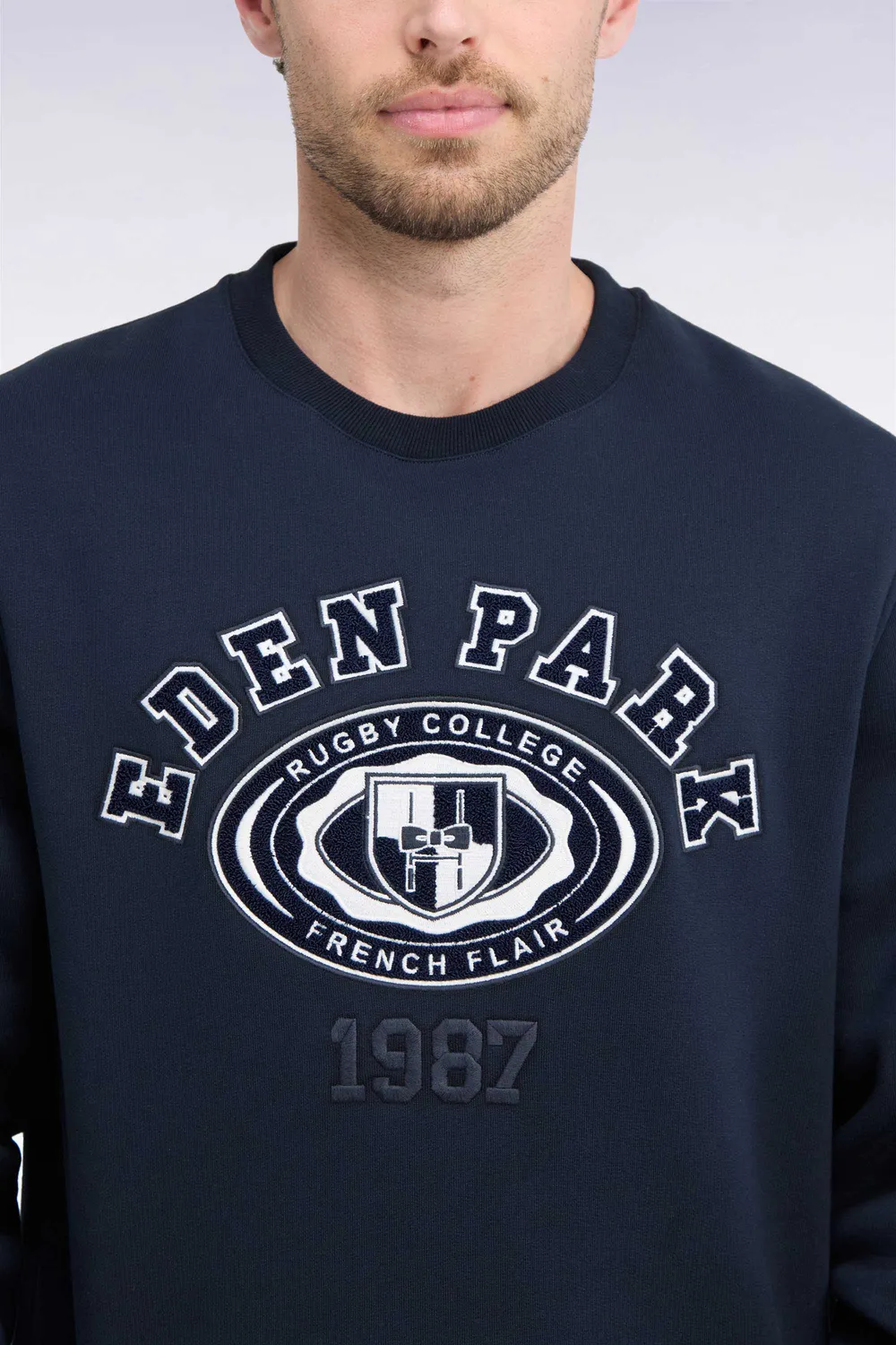 Eden Park sweat molleton marine brodé coupe droite