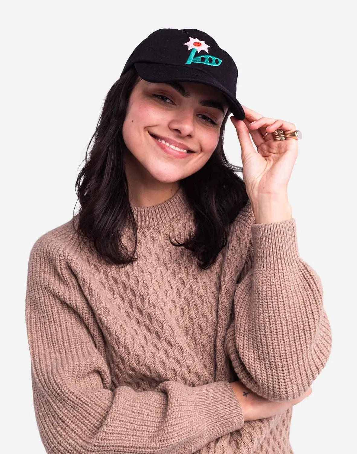 Olow Six Panel Flower casquette denim noir coton