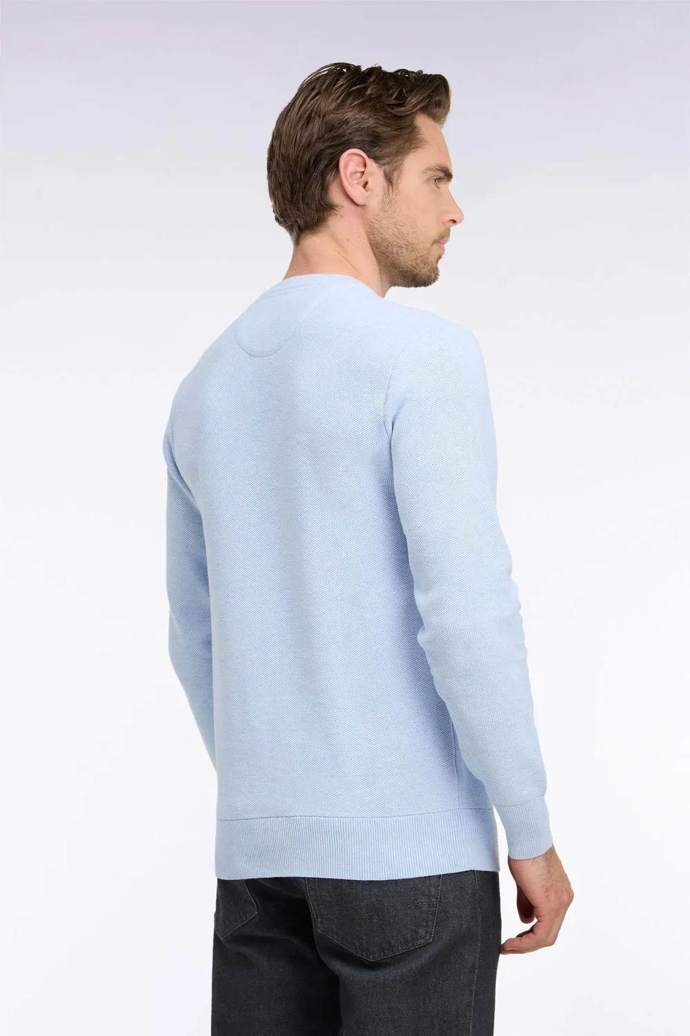 Eden Park pull col rond bleu ciel coton nid d abeille