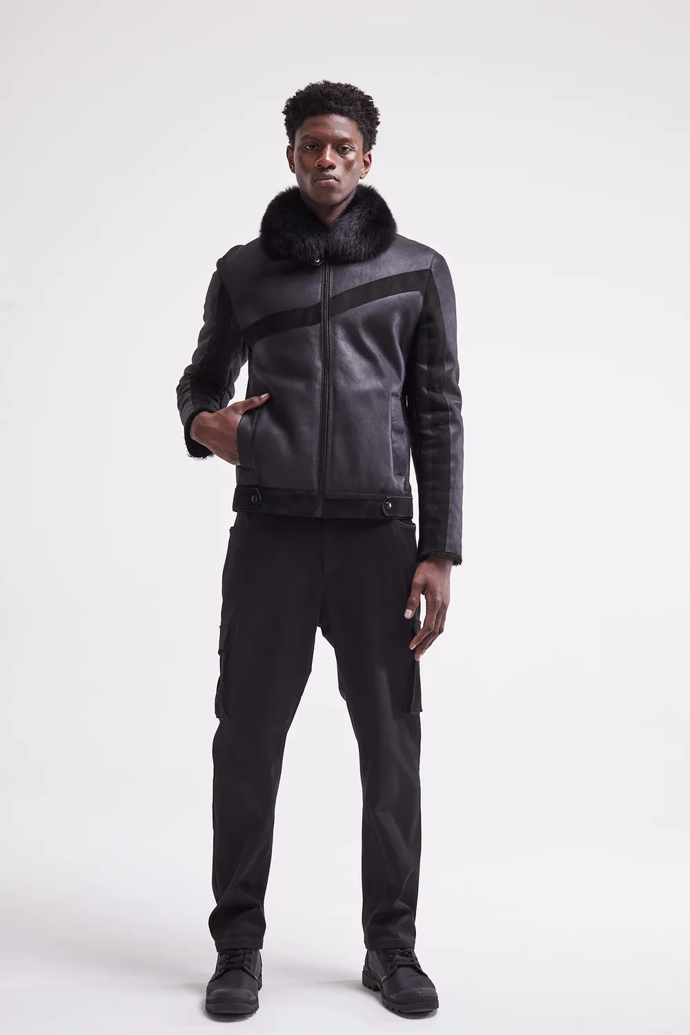 French Deal Black Panther veste peau lainée noir