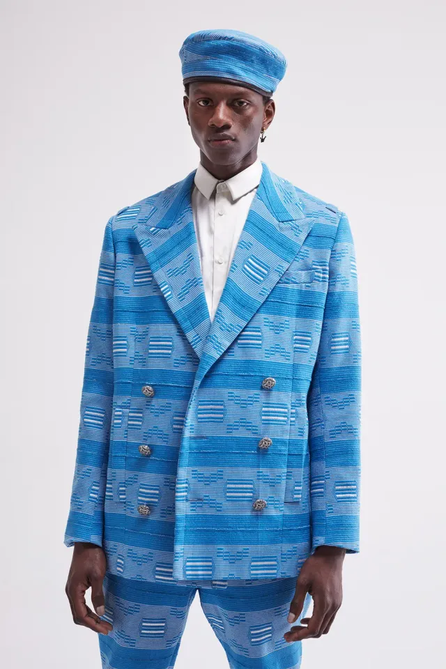 FRENCH DEAL Amiral manteau pagne Baoulé bleu coton