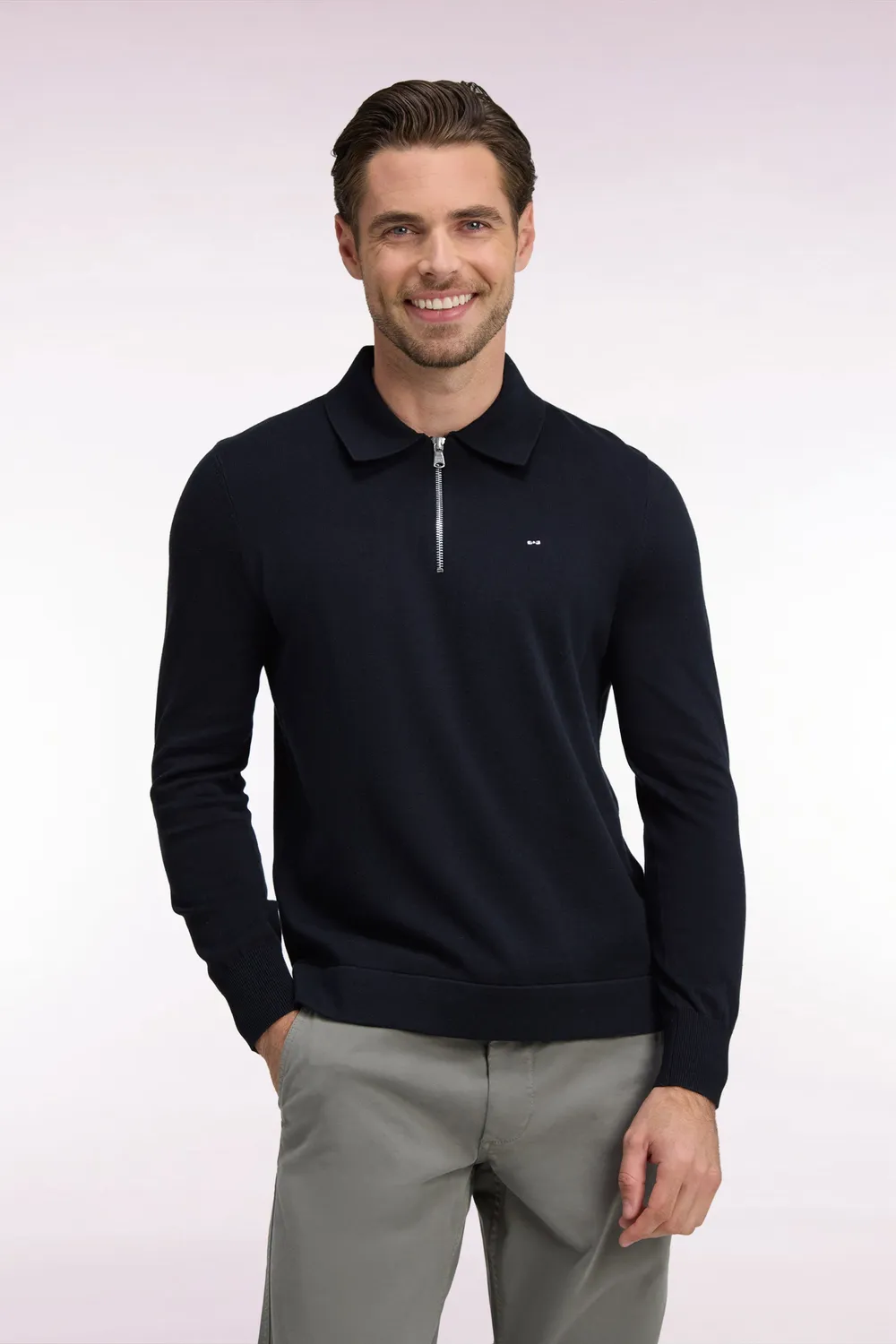 Eden Park Après Match pull col polo zippé noir coton viscose