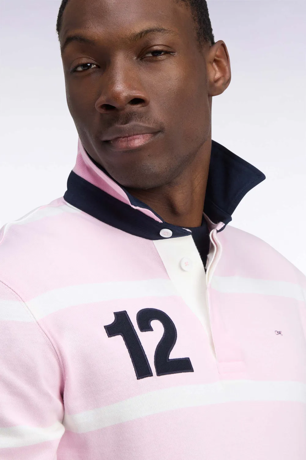 Eden Park Tricolore maillot rugby rose rayé manches longues