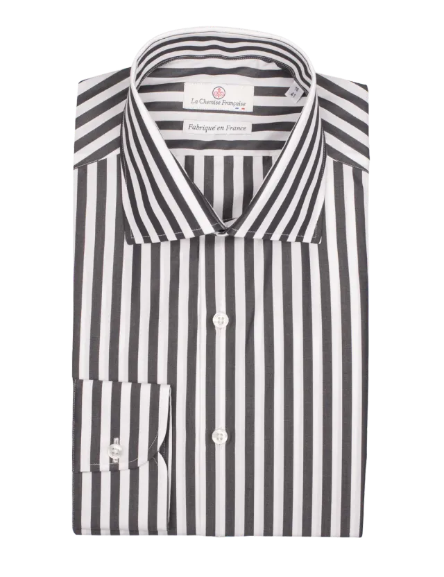La Chemise Française Rayure Bâton 7mm chemise homme noire col italien