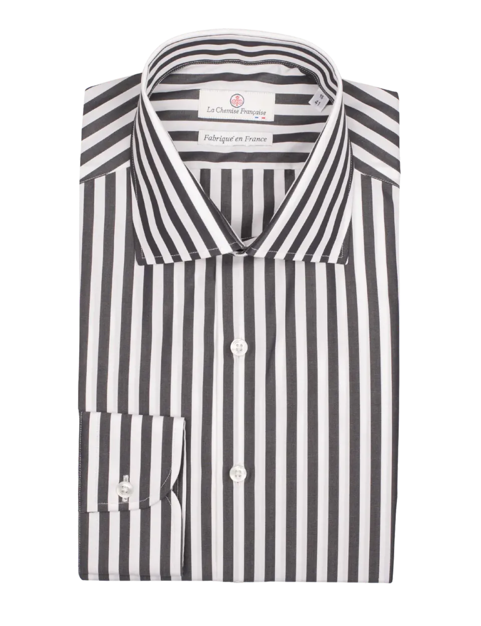 La Chemise Française Rayure Bâton 7mm chemise homme noire col italien