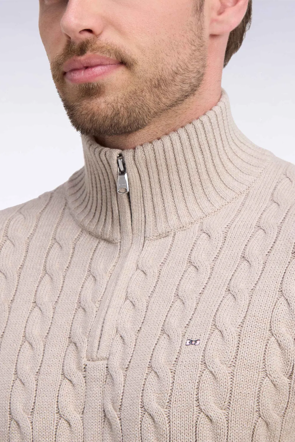 Eden Park pull torsades col camionneur beige coupe droite