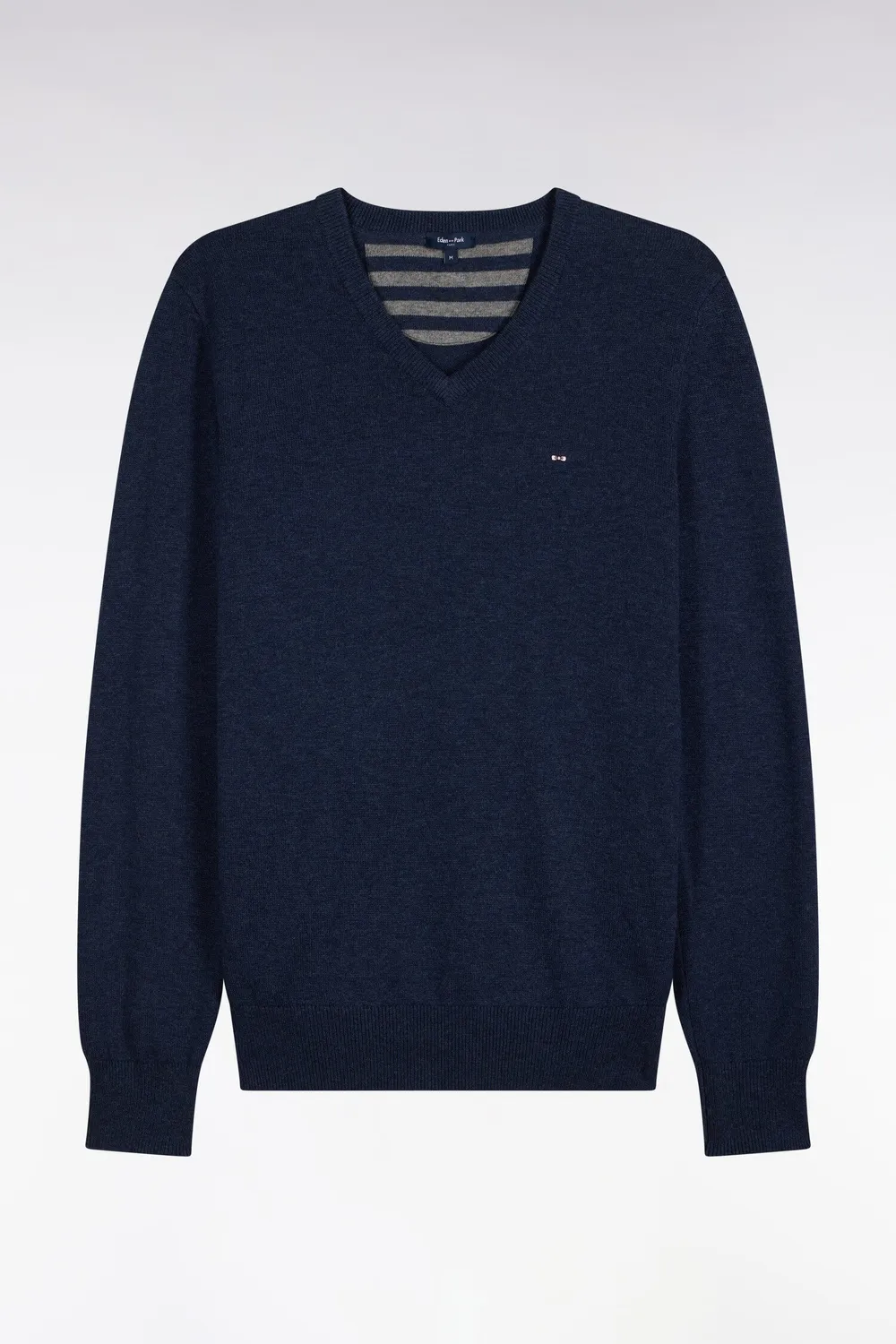 Eden Park pull col V laine et coton bleu coupe droite