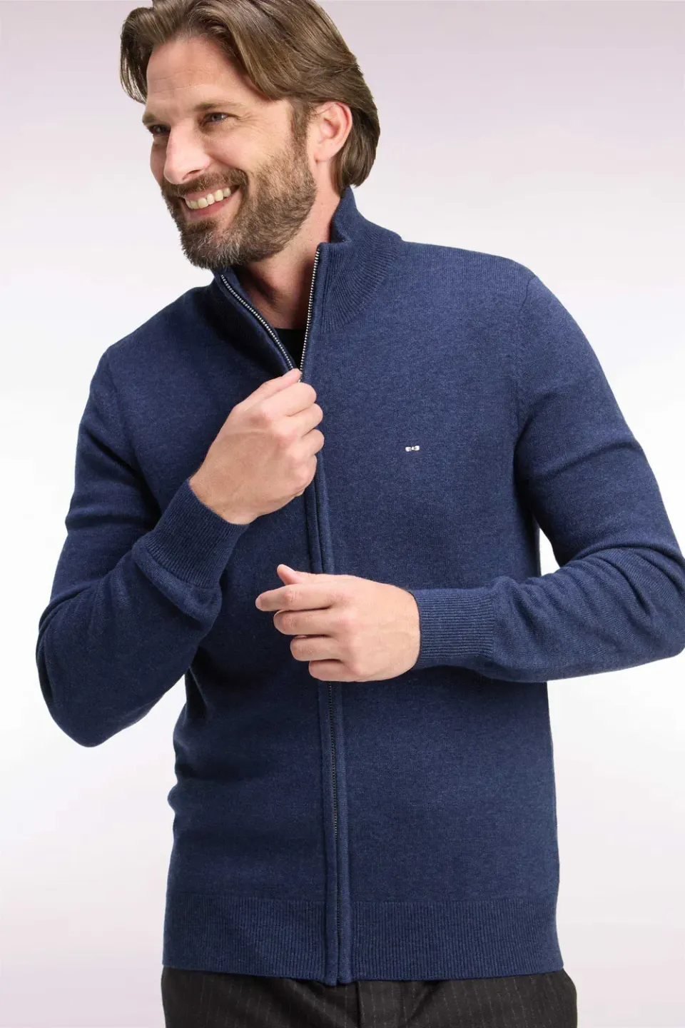 Eden Park H26MAICA0001 cardigan zippé bleu laine et coton