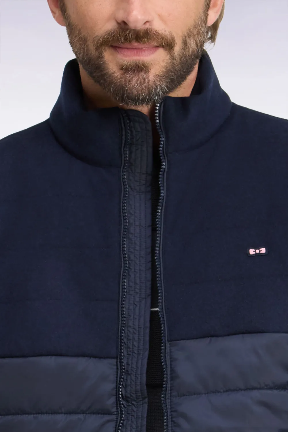 Eden Park doudoune bimatière nylon flanelle marine homme