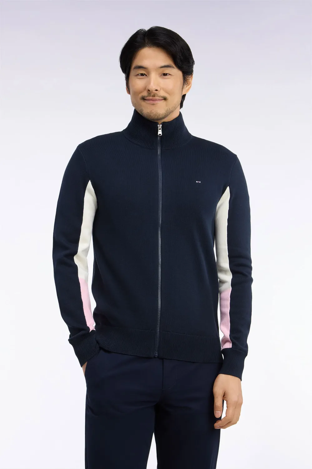 Eden Park Tricolore cardigan coton zippé marine