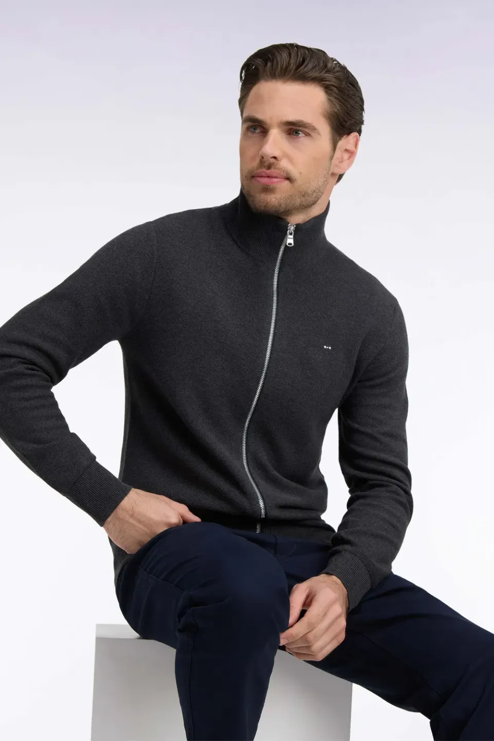 Eden Park H26MAICA0002 cardigan zippé coton gris anthracite