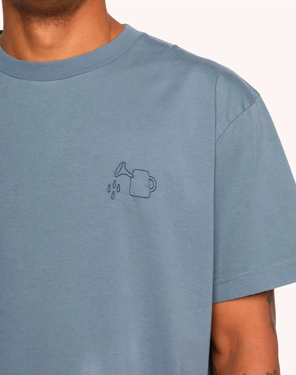 OLOW Feed My Garden t-shirt bleu acier coton bio ample