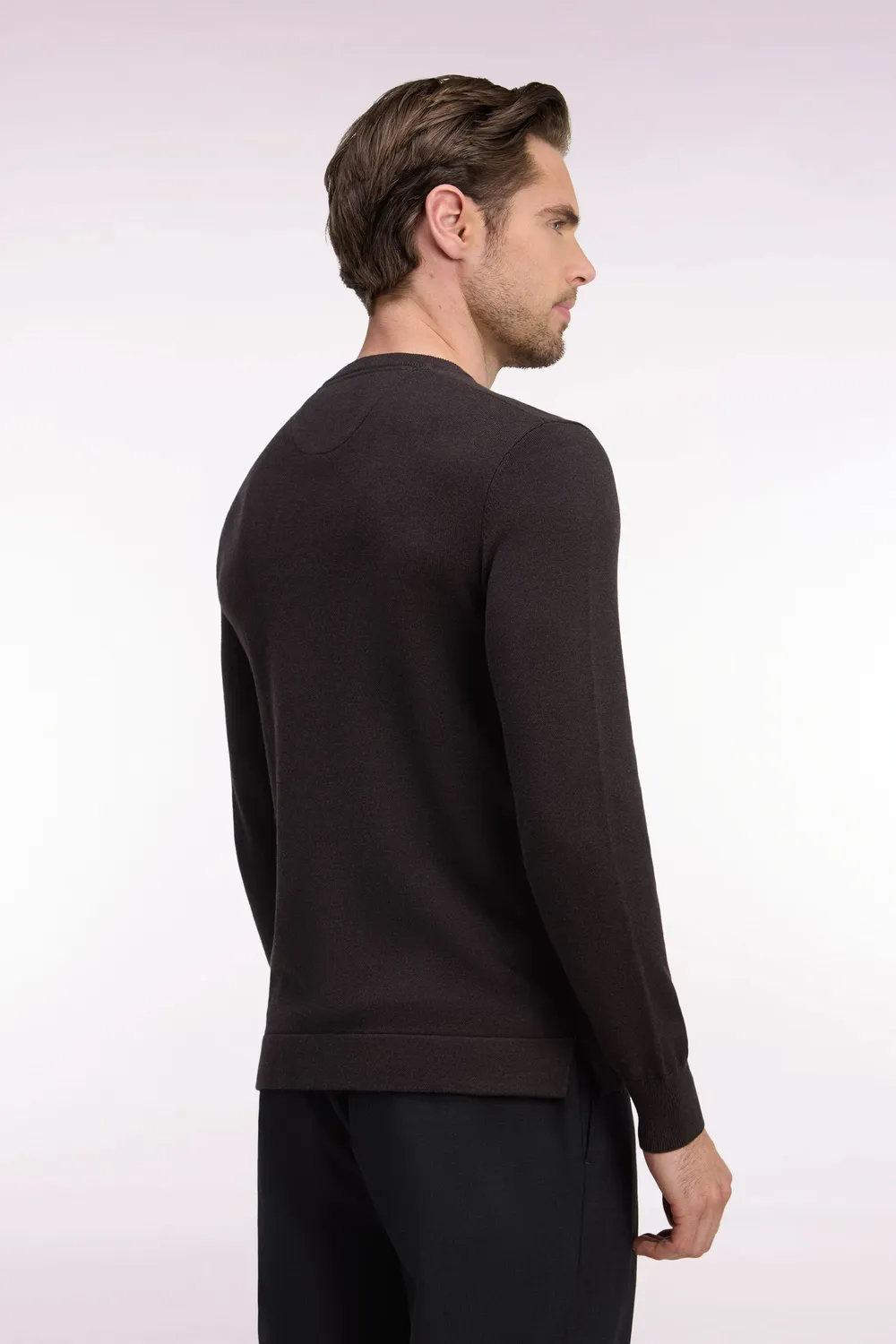 Eden Park pull col rond marron coton viscose homme