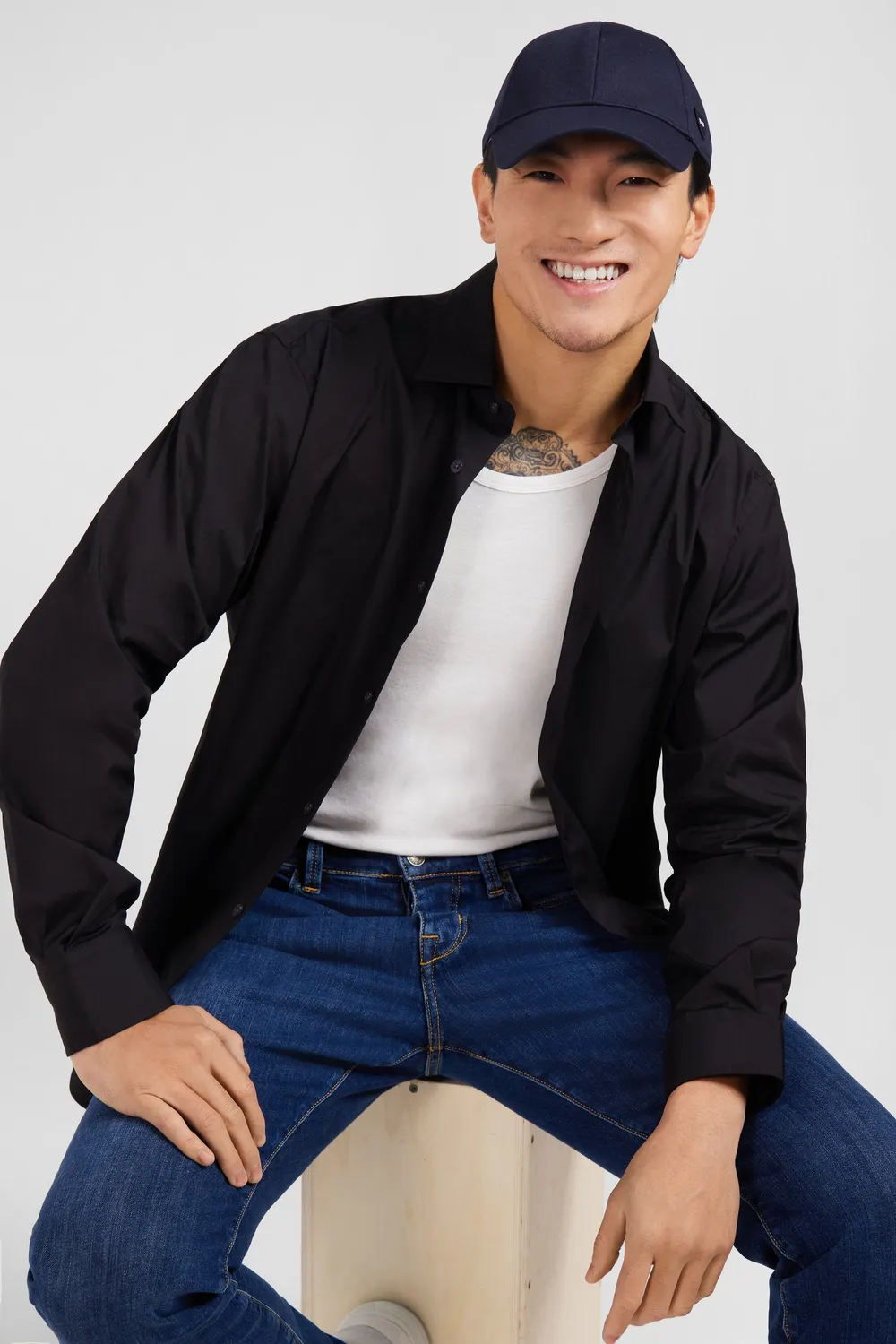 Eden Park chemise noire popeline stretch regular