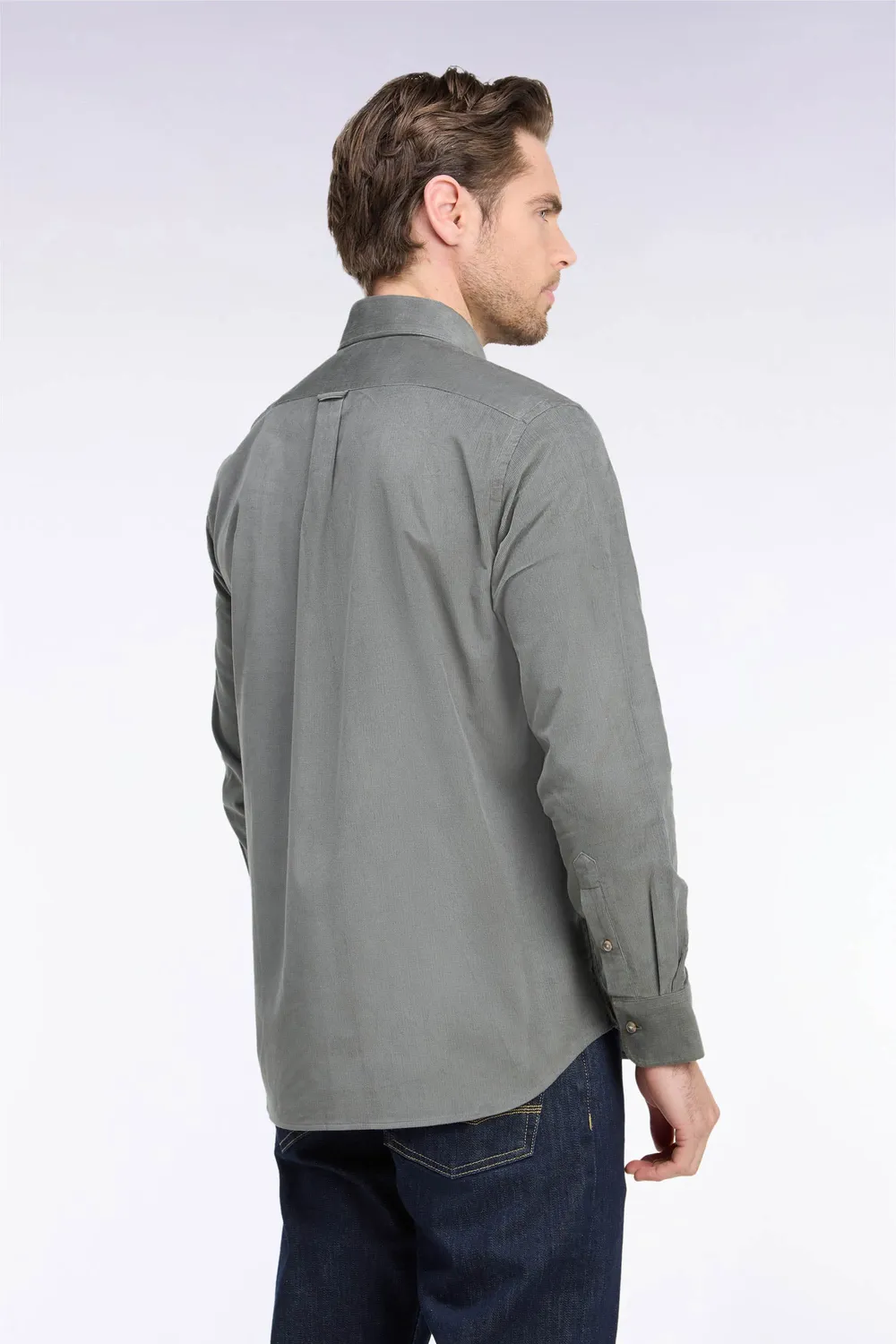 Eden Park chemise coton côtelé kaki coupe droite