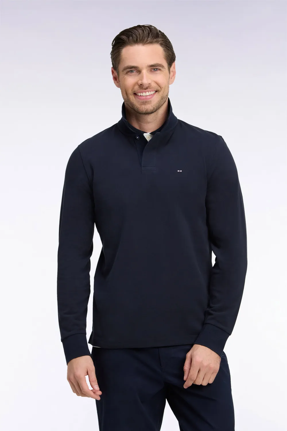 Eden Park polo homme piqué coton marine manches longues