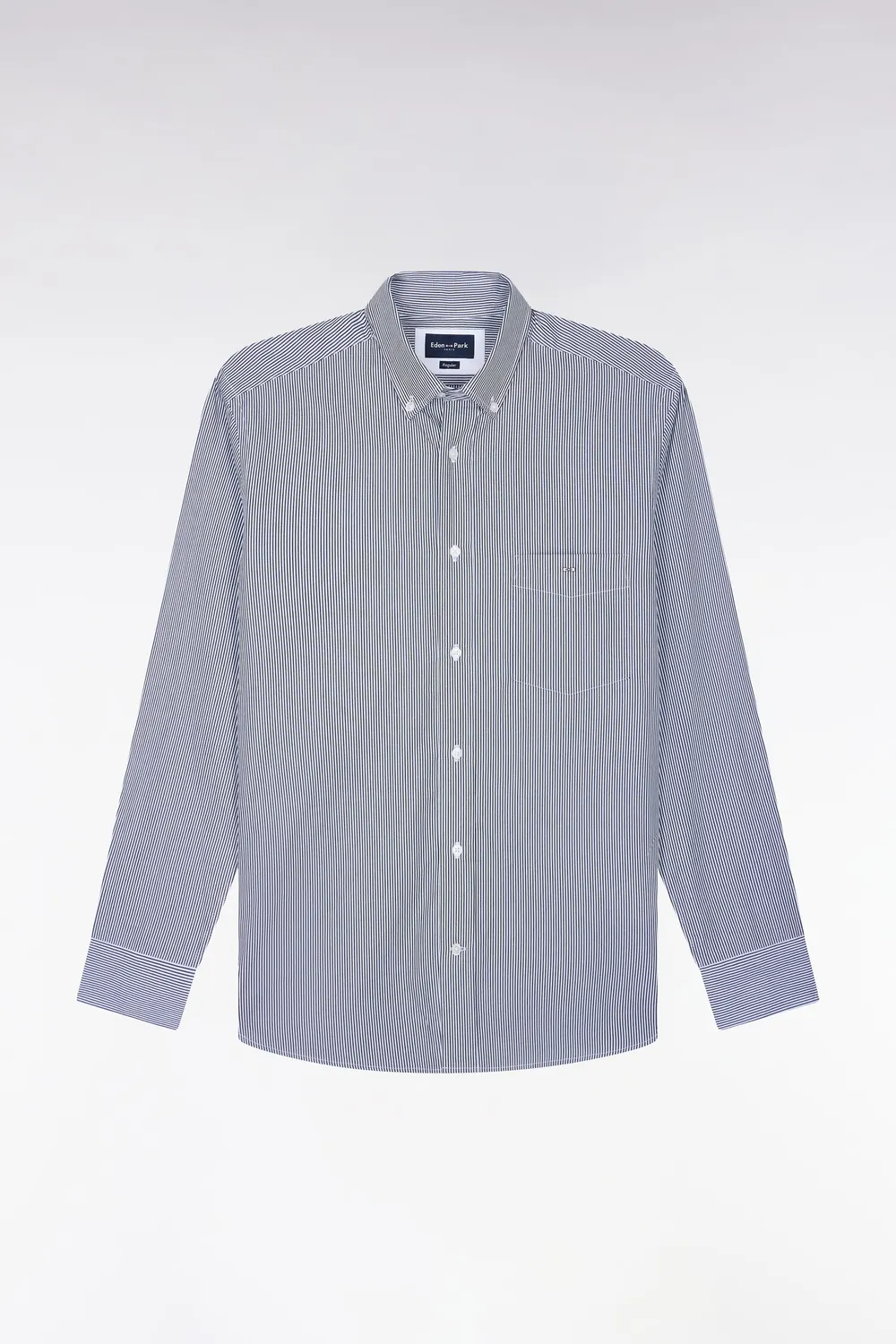 Eden Park chemise coton blanc rayures marine coupe droite