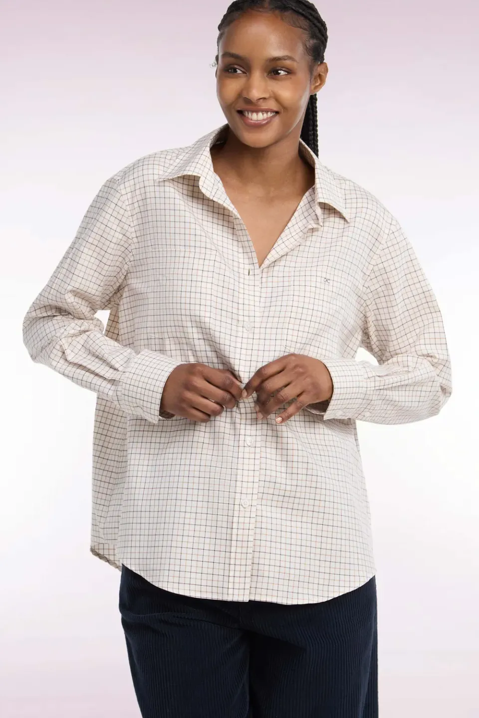 Eden Park Club Classique chemise femme coton écru carreaux