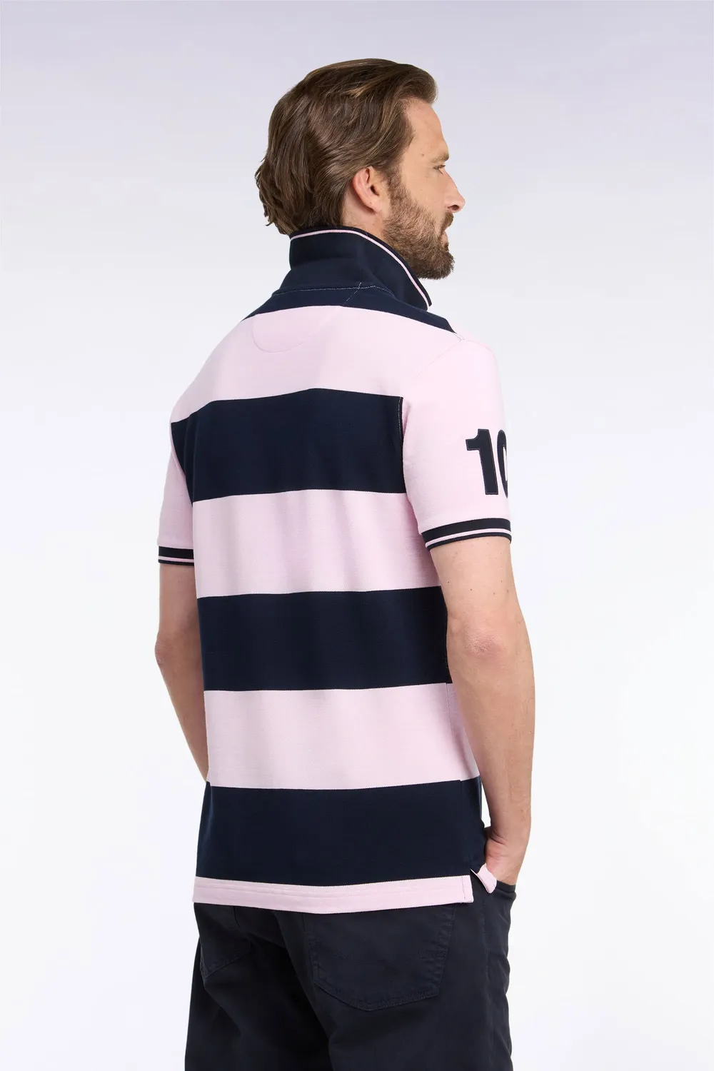 Eden Park Tricolore polo manches courtes rayé rose marine coupe droite