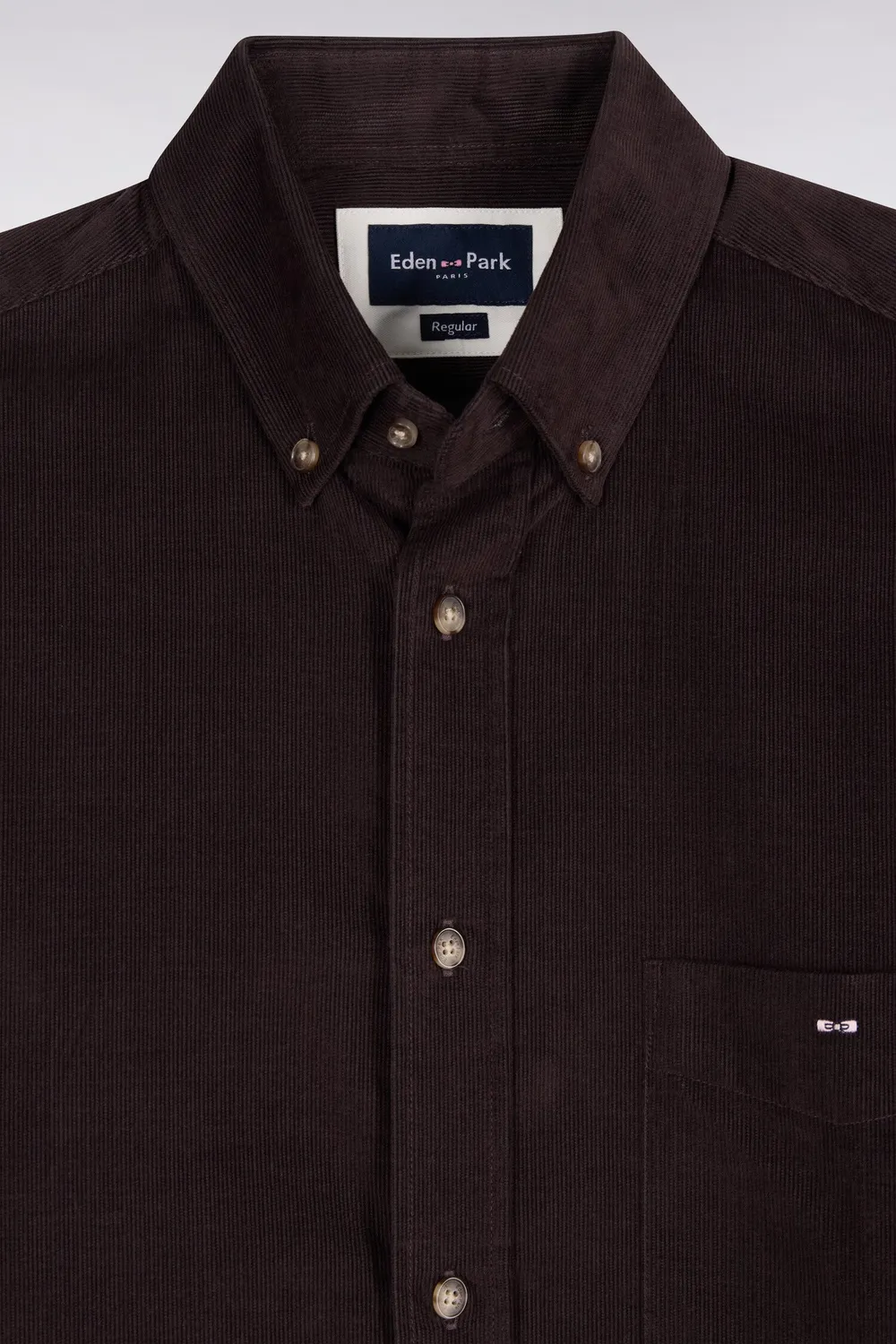 Eden Park chemise homme coton côtelé marron coupe droite