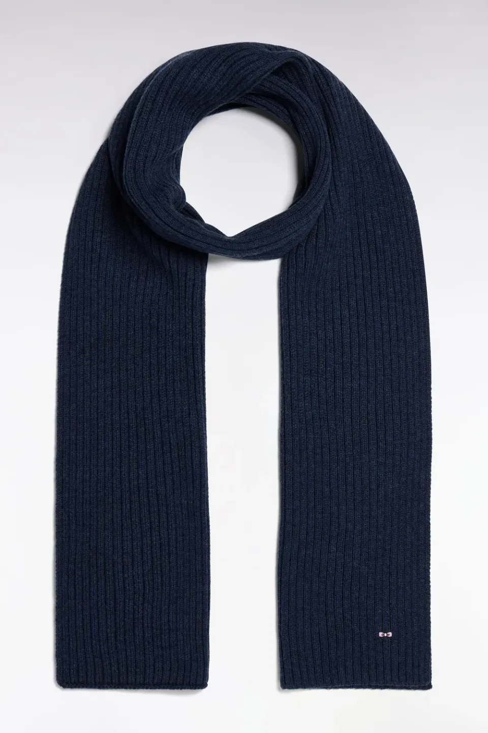 Eden Park écharpe bleue laine coton côtelée 175 cm