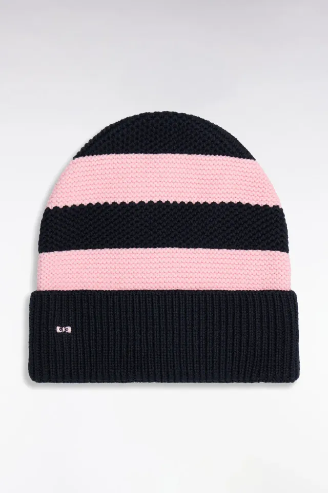 Eden Park Tricolore bonnet coton rayé rose marine taille unique