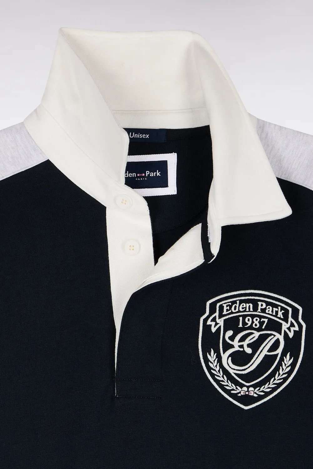 Eden Park Rugby Heritage sweat col maillot marine loose unisexe