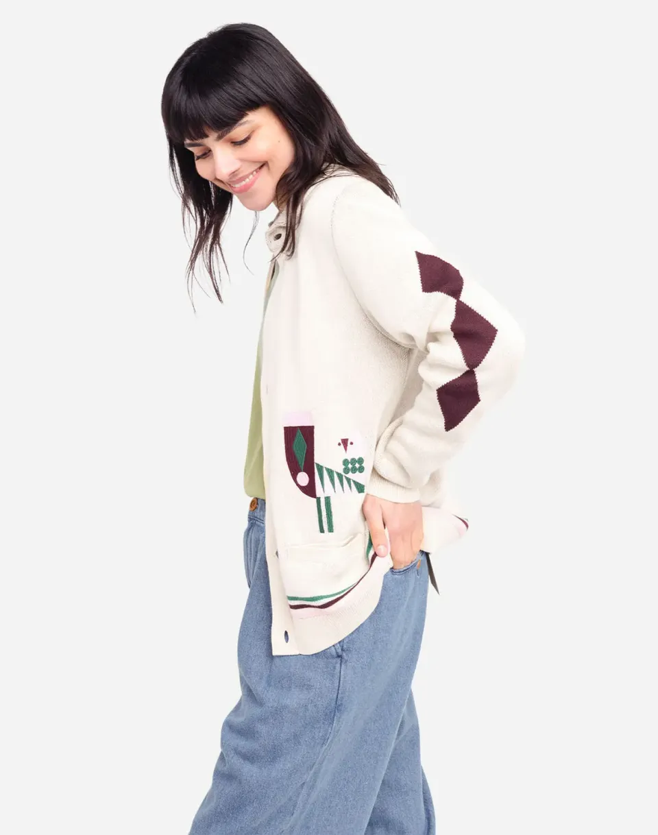 OLOW Paja cardigan écru col polo maille coton