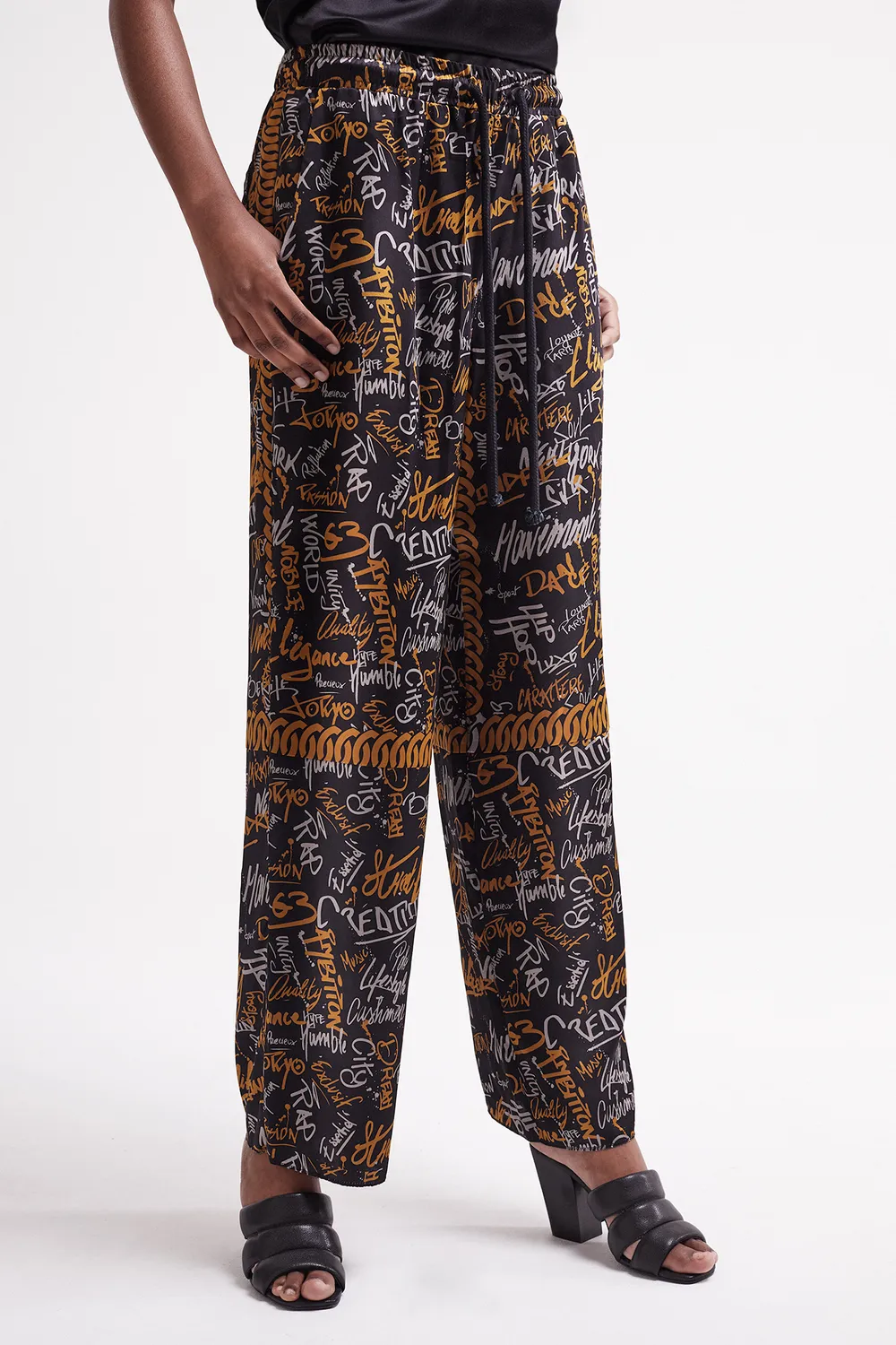 French Deal Move Graffiti pantalon satin de soie