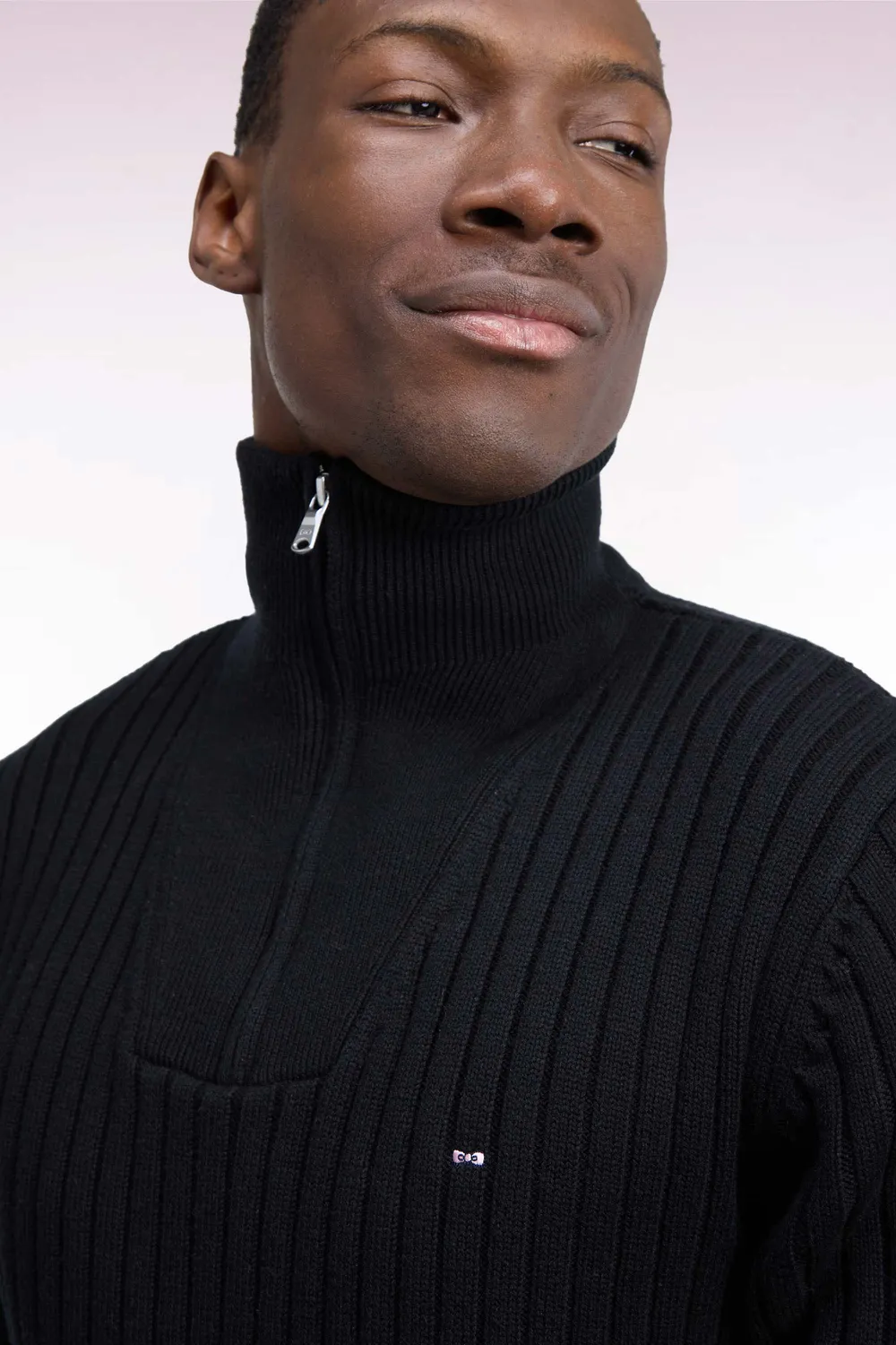 Eden Park pull col camionneur noir laine coton droit