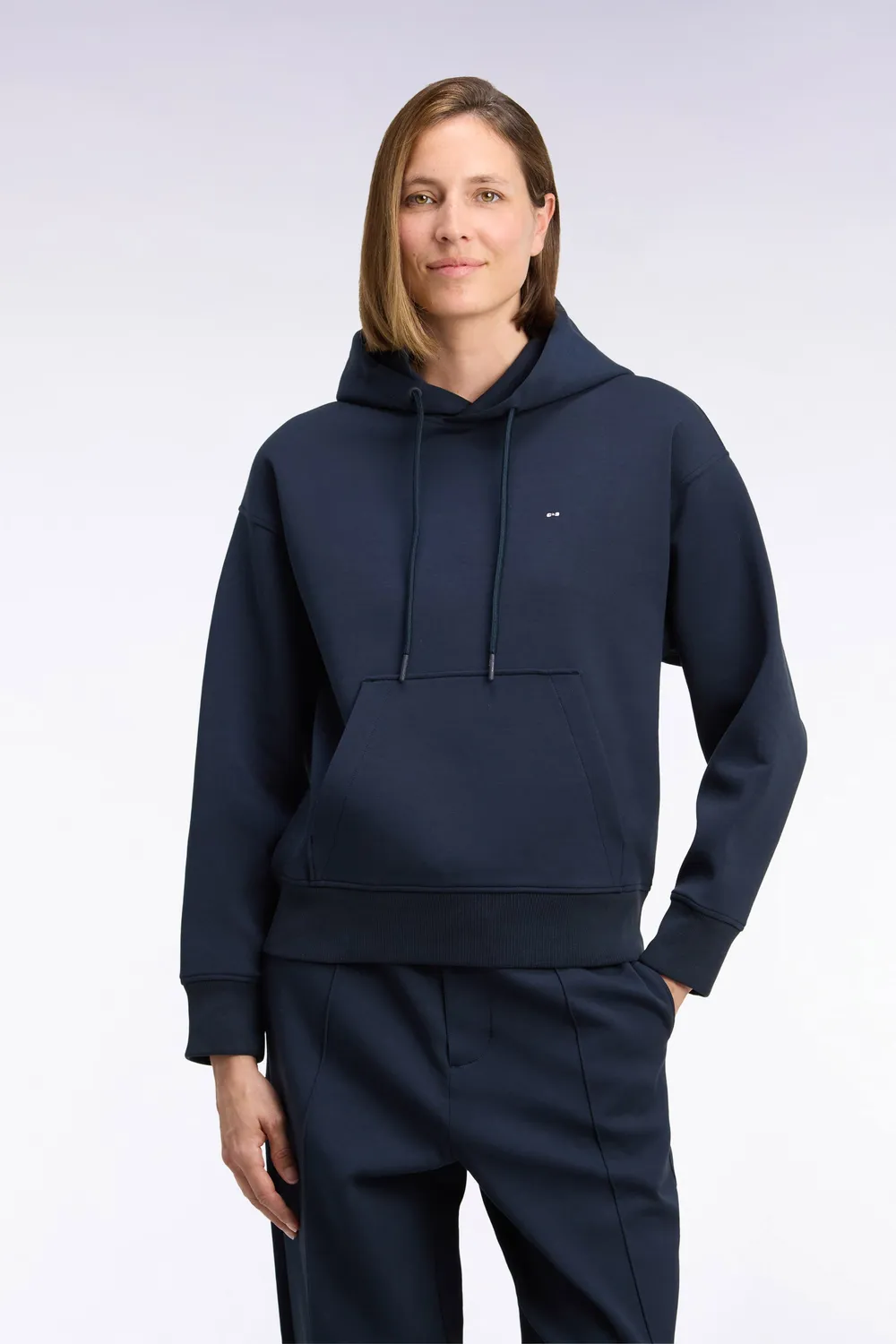 Eden Park sweat capuche interlock marine unisexe coupe loose